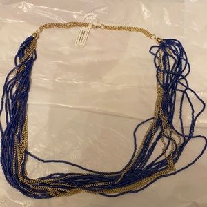 QVC jewlery Multi strand beaded necklace blue and gold